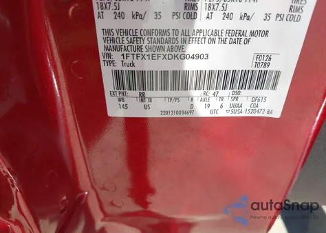 2013 Ford F-150 Xlt из США, поврежденный, VIN 1FTFX1EFXDKG04903